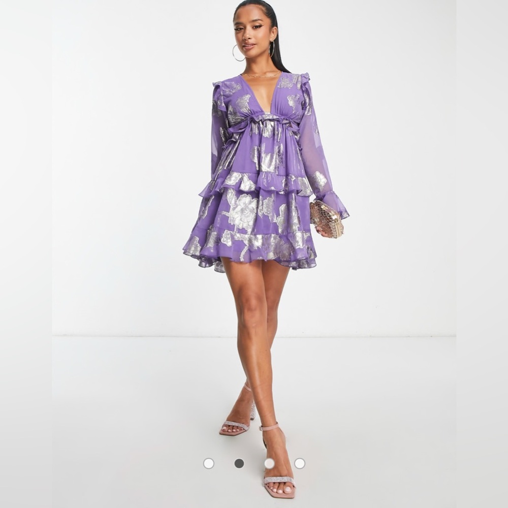 NWT ASOS DESIGN‎ Petite tiered ruffle floral jaquard mini dress, US 4